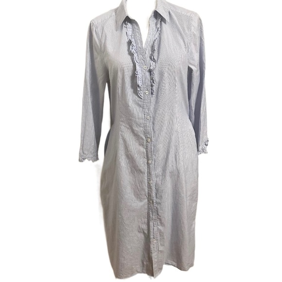 Talbots Cotton & Silk Blue striped dress 12 p - Picture 4 of 11